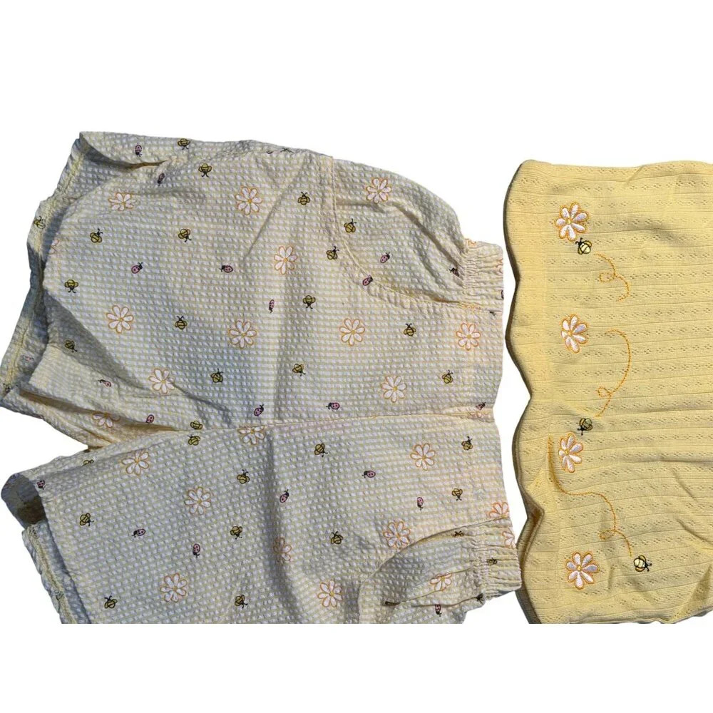 VTG Kids Headquarters Girl SZ 4 Yellow Floral Matching Outfit Retro‎ Summer 90's